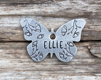 Dog Tag for Dogs, Dog Tag, Butterfly Shaped Dog Tag, Dog Tag with Flowers, Personalized Dog Tag, Pet Id Tag, The Poppy Butterfly
