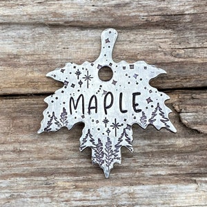 Pet Id Tag, Dog Tag, Dog Tags for Dogs, Maple Leaf, Twilight Maple, Personalized Dog Tag, Hand Stamped, Custom Dog Tag