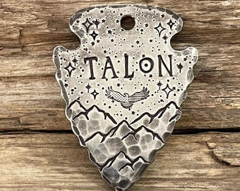 Large Arrowhead Dog Tag: Personalized Mountain & Eagle Pet ID