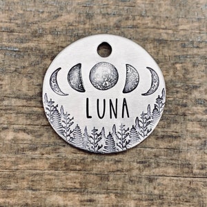 Dog Tag, Dog Tags for Dogs, Dog Tag, Moon Phases, Personalized Dog Tag, Pet Id Tag, Custom Dog Tag, Hand Stamped Dog Tag ID, The Delta Moon