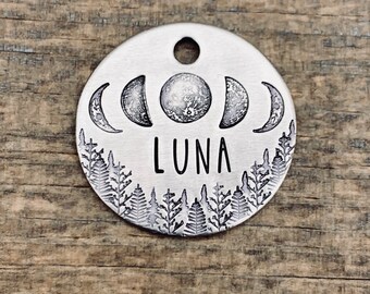 Dog Tag, Dog Tags for Dogs, Dog Tag, Moon Phases, Personalized Dog Tag, Pet Id Tag, Custom Dog Tag, Hand Stamped Dog Tag ID, The Delta Moon