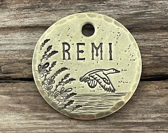 Pet ID Tag, Lake Dog Tag, Dog Collar Tag, Pet Name Tag, Geese, Hand Stamped Dog Tag, Custom, Dog Tag Personalized, The Goose