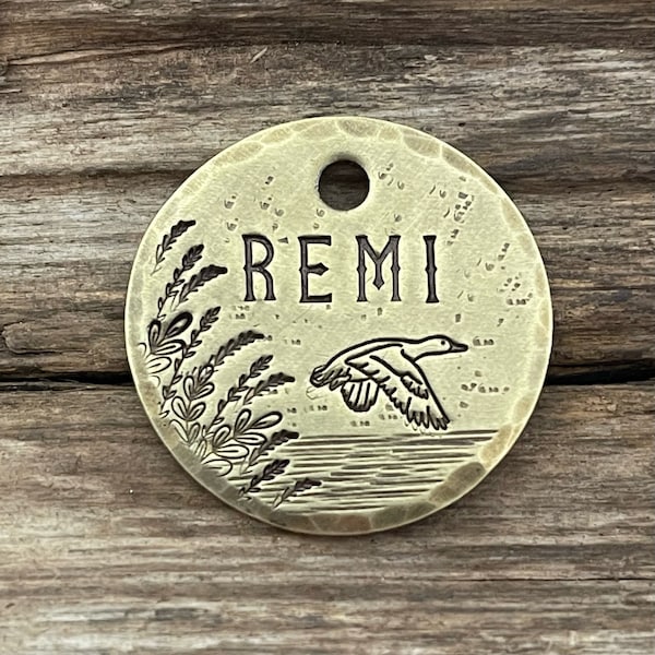 Pet ID Tag, Lake Dog Tag, Dog Collar Tag, Pet Name Tag, Geese, Hand Stamped Dog Tag, Custom, Dog Tag Personalized, The Goose