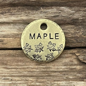 Maple Leaf Dog Tag, Floral Dog Tag, Pet Id Tag, Dog Tags, Dog Collar Tag, Personalized Custom, Hand Stamped, Maple Leaves