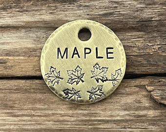Maple Leaf Dog Tag, Floral Dog Tag, Pet Id Tag, Dog Tags, Dog Collar Tag, Personalized Custom, Hand Stamped, Maple Leaves