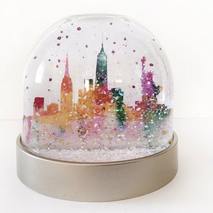 Snow Globe of New York, watercolour images of Empire state, Liberty, Freedome Tower, Newyork Skyline, Freedom and Liberty Xmas decoration image 2
