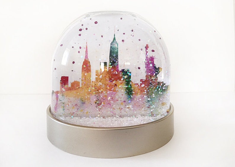 Snow Globe of New York, watercolour images of Empire state, Liberty, Freedome Tower, Newyork Skyline, Freedom and Liberty Xmas decoration image 2