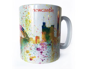 10oz Mug, Newcastle upon Tyne, Tyne Colours, Paint Mug, Newcastle Skyline, Tyne Bridge, Greys Monument