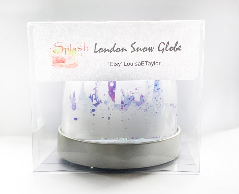 Snow Globe of London, Christmas decoration of water colour images of London, tower bridge, Big Ben, London Eye , the Shard, parliament image 4
