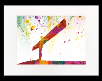 L'Ange de l'Ange du Nord contrecollé à l'aquarelle
