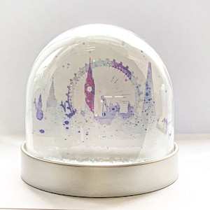 Snow Globe of London, Christmas decoration of water colour images of London, tower bridge, Big Ben, London Eye , the Shard, parliament image 1