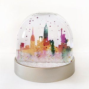 Snow Globe of New York, watercolour images of Empire state, Liberty, Freedome Tower, Newyork Skyline, Freedom and Liberty Xmas decoration image 1