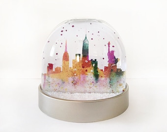 Snow Globe of New York, watercolour images of Empire state, Liberty, Freedome Tower, Newyork Skyline, Freedom and Liberty Xmas decoration