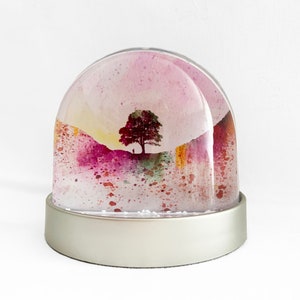 Snow Globe of Sycamore Gap, Hadrians Wall, watercolour images of Sycamore Gap in water colour. Gift or Christmas decoration image 1