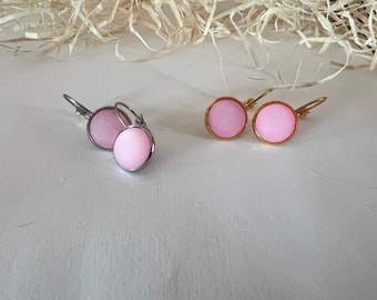 Ohrhänger Edelstahl oder vergoldet mit Polaris-Cabochons in pink