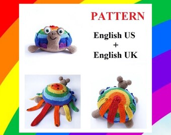 Mönster virkat Montessori regnbågssköldpadda babyleksak Amigurumi Virkmönster Sköldpadda Digital nedladdning Babylärande leksak