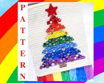 Crochet  Pattern Christmas Tree, Wall hanging Rainbow Christmas Decor, Christmas Tree New Year, tapestry New Year home decor