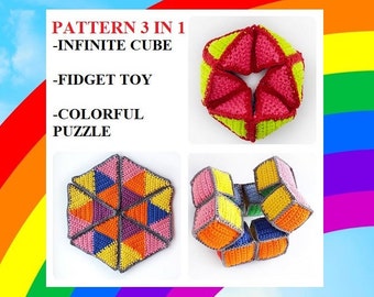 Crochet Pattern set 3 in 1  Montessori Infinity Cube | Fidget Toy Crochet | Pattern colored puzzles
