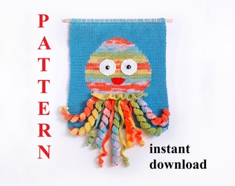 Crochet Pattern wall hanging decor Pattern jellyfish crochet Wall decor tapestry crochet pattern  Kids room decor pattern