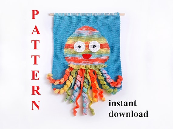 Crochet Pattern wall hanging decor Pattern jellyfish crochet Wall decor tapestry crochet pattern  Kids room decor pattern