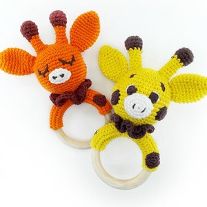 Crochet pattern baby rattle giraffe, Crochet pattern rattle PDF, Teethe Ring animal pattern, Crochet sewing ring