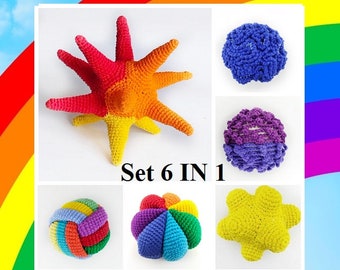 Crochet Patterns Set Sensory Ball,  6 in 1  Crochet pattern bundle,  Montessori Baby Toy