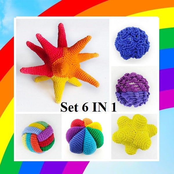 Crochet Patterns Set Sensory Ball,  6 in 1  Crochet pattern bundle,  Montessori Baby Toy