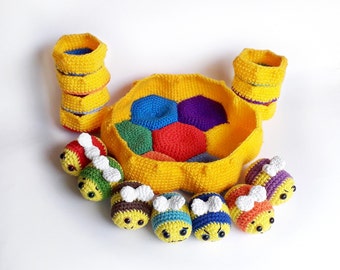 Crochet Pattern Rainbow Sorting Bee Toys Montessori Educational Toys For Kids Honeycombs