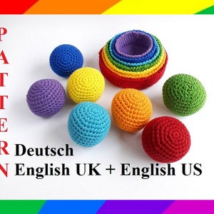 Pattern Montessori Eco toy Crochet Rainbow Nested Baskets Nesting Stacking Bowls with colorful balls Stacking toy