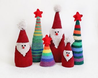 Crochet Pattern  Christmas Santa Claus figurines , Crochet pattern Christmas tree, Seasonal Christmas Decor