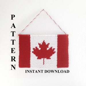 May include: A crochet pattern for a Canadian flag wall hanging. The pattern is available for instant download. The flag is red and white with a red maple leaf in the centre.