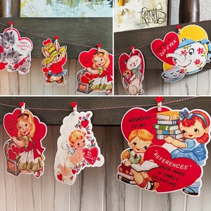 Vintage Valentine Banner Garland (7 Large 9” Die Cuts)