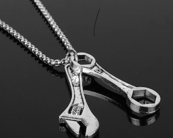Rhodium-plated 925 Silver Adjustable Wrench Pendant with 18 Necklace Jewels Obsession Silver Adjustable Wrench Necklace