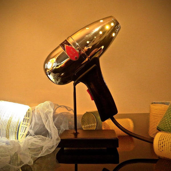 Table lamp abat jour vintage design hairdryer "Menowatt" 60s in steel - made in Italy