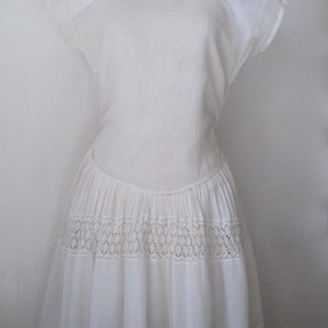 Vtg 1920s White Cotton Tea Dress Bobbin Lace Skirt Daytime Gatsby image 2