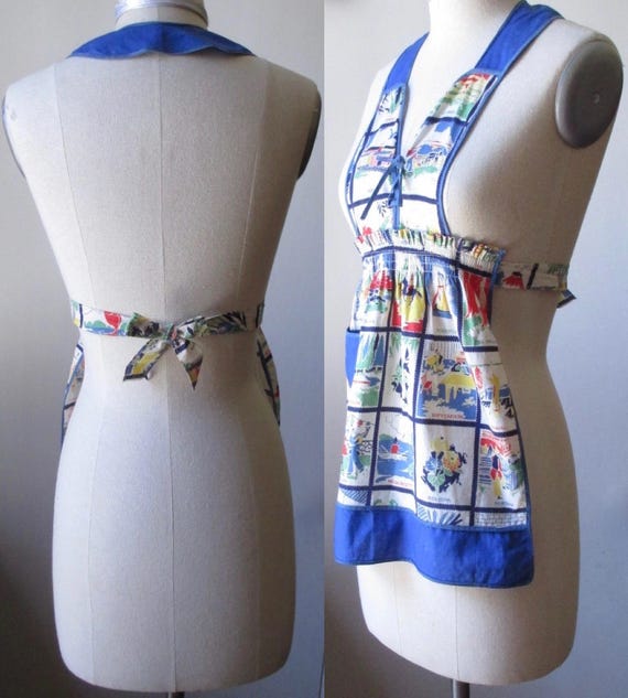 1940s Printed Lace-Up Apron - USA States - Child'… - image 2