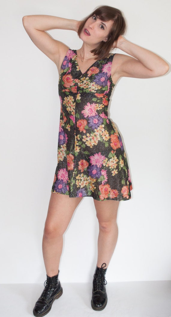 NEON Sparkle FLOWER Mini Dress - image 1