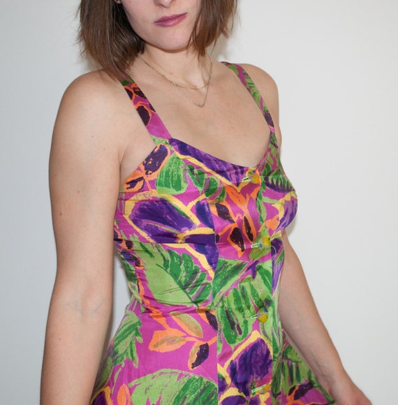 NEON TROPICAL Flower Print SILK Mini Dress