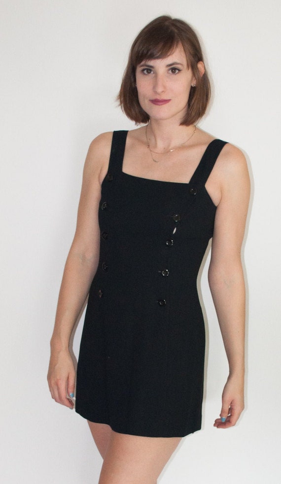 90s Black Double Breast Button Mini Dress