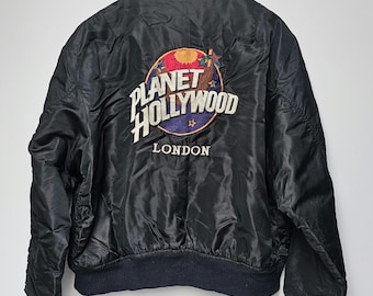 ジャケット・アウター 90s PLANET hollywood varsity jacket Vintage 90s Planet Hollywood Orlando Suede Bomber Jacket