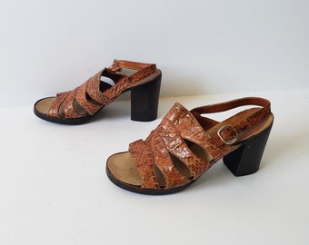 Tan Braun SNAKESKIN Schnalle Slingback Sandalen Größe 6