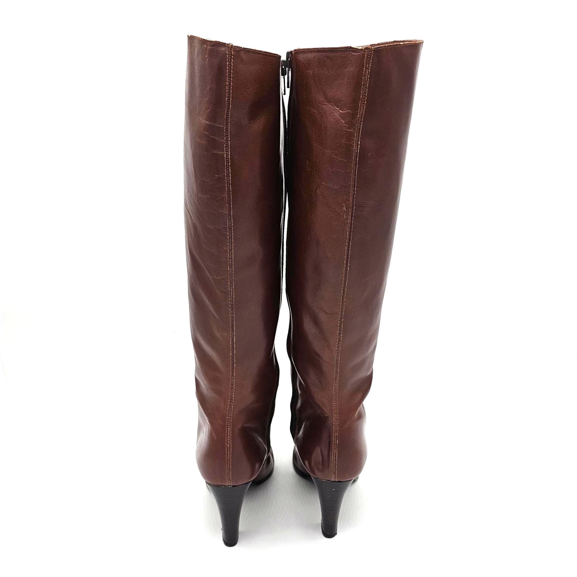 1970s Brown Leather Knee High Tall Boots Made in Spain Size 39 - Etsy