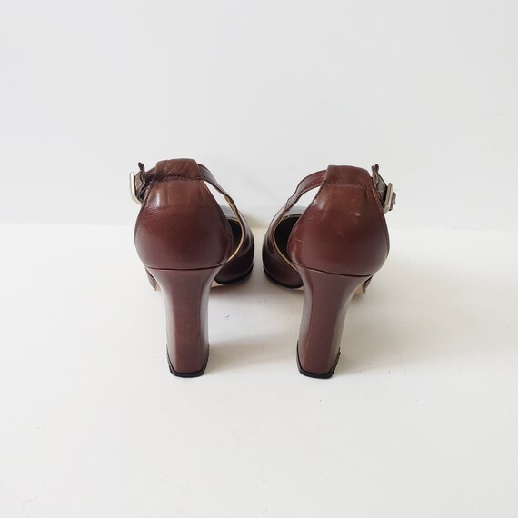 1990s Brown Leather and Black Vinyl SLINGBACK Hee… - image 6