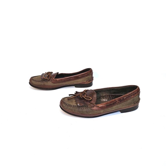 Brown Leather Two Tone COLE HAAN Tasseled Slip-on Moccasin  display picture 2