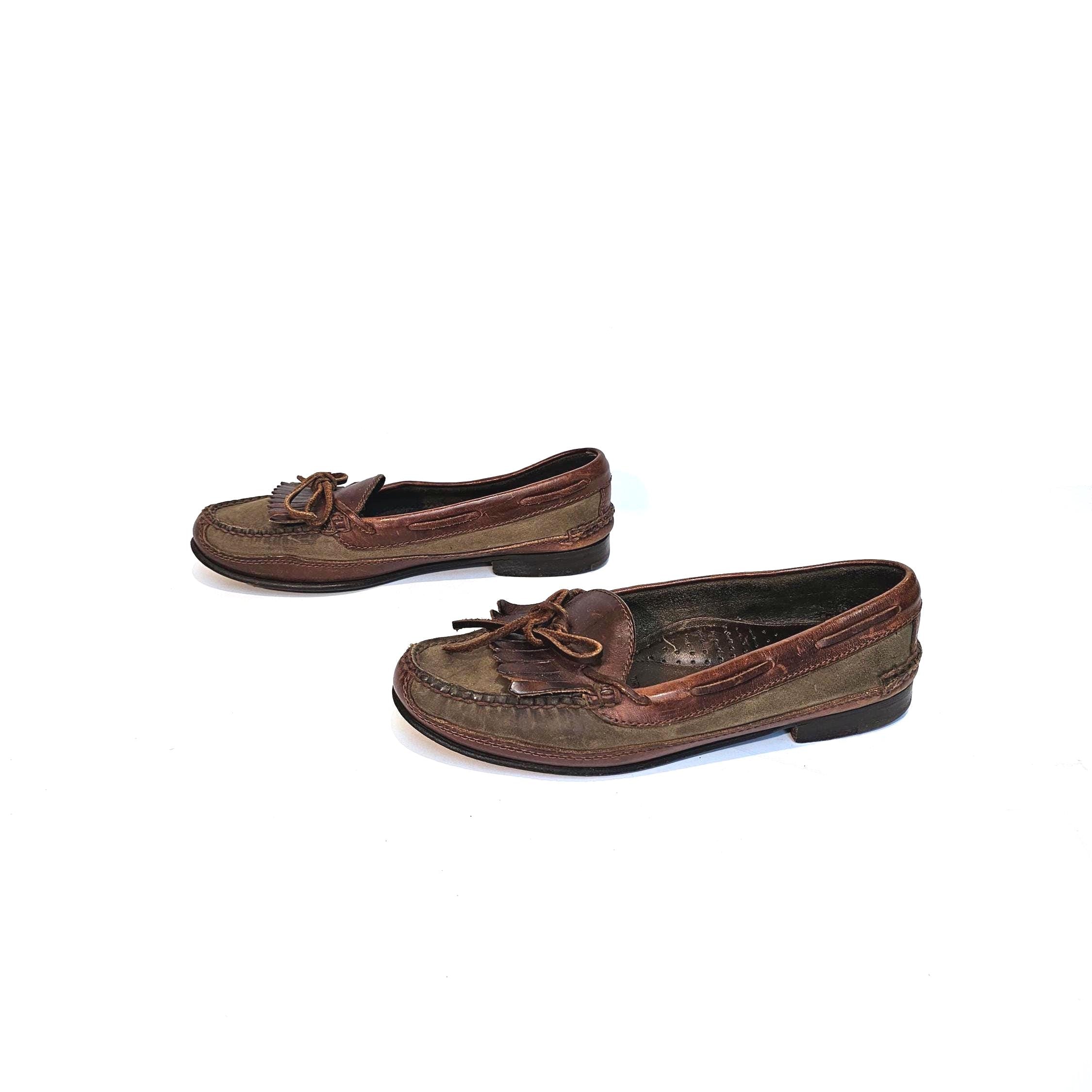 Brown Leather Two Tone COLE HAAN Tasseled Slip-on Moccasin  display picture 1