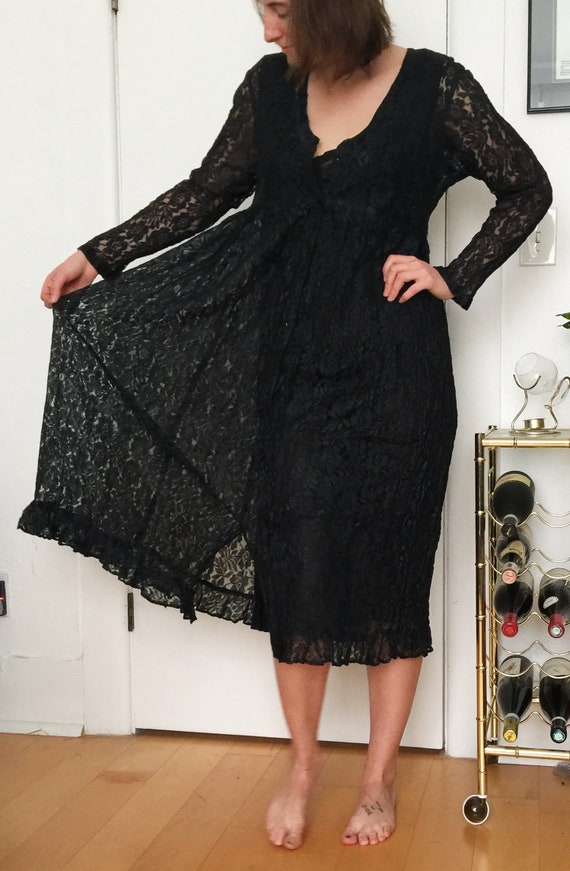 1990s Black Lace WITCHY Empire Waist Oversized ST… - image 2