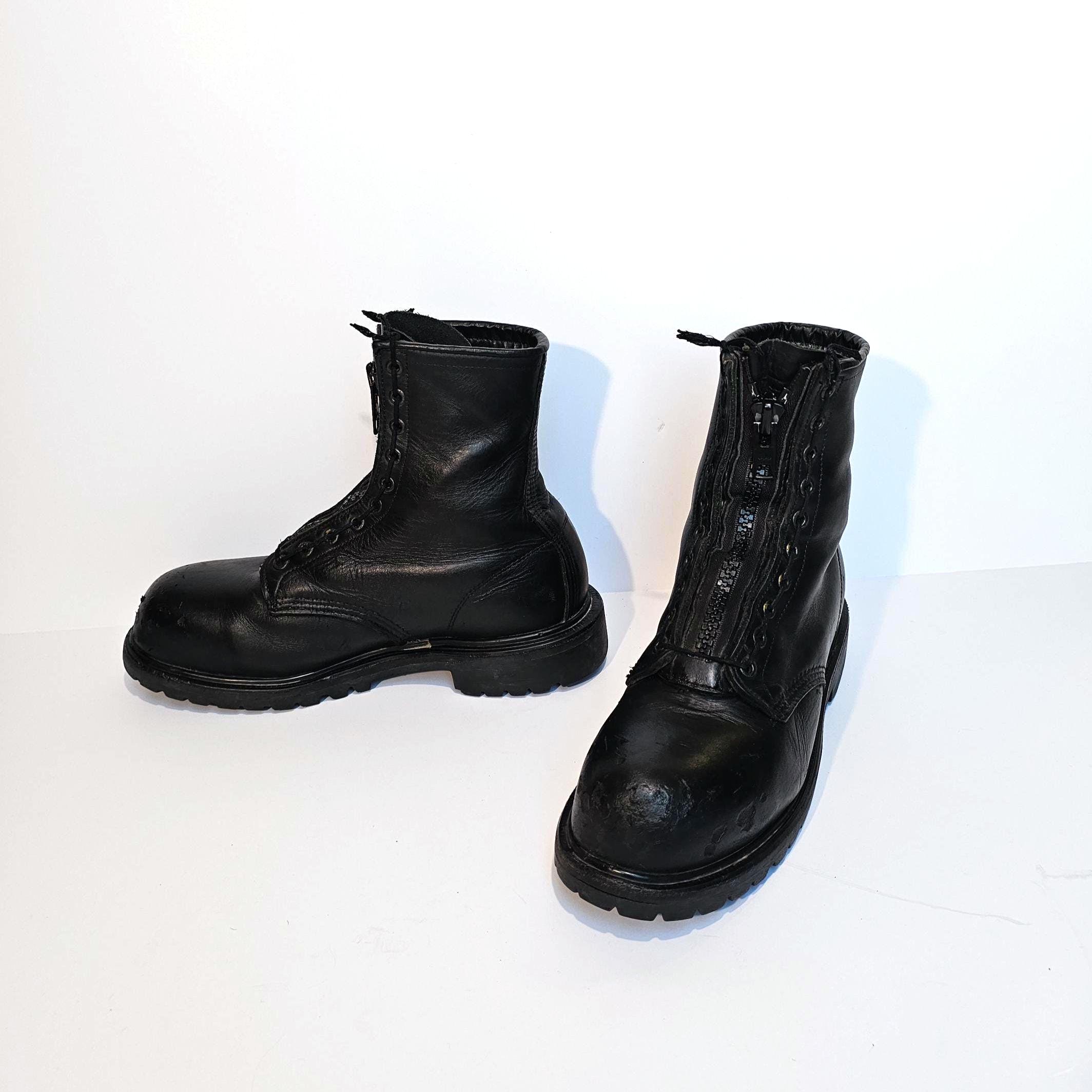 Vintage Crosstech Leather Canvas Lace-Up Firefighter Boots Black Men Size 9EE US Vintage American Firefighter Boots Milano | Union Fade Store main image 2