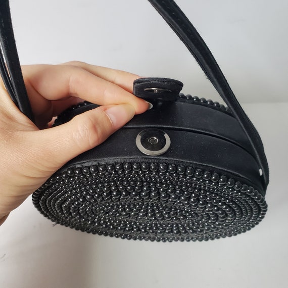 Y2K Tiny MINI Black BEADED Hard Shell Evening Bag… - image 3