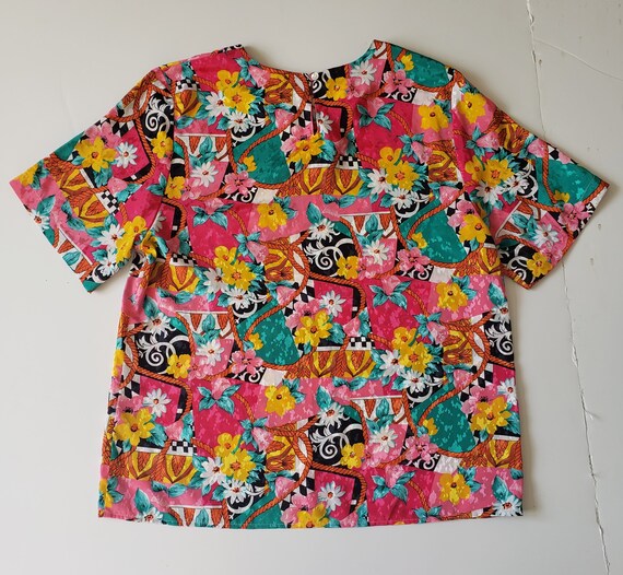 1980s BRIGHT FLORAL Silky Blouse - image 4