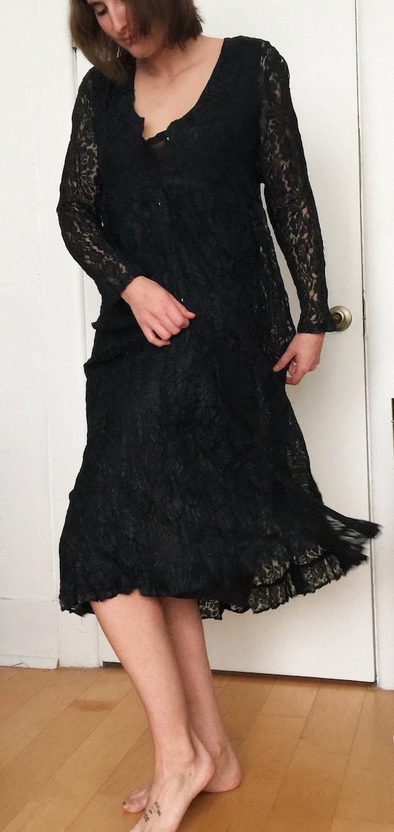 1990s Black Lace WITCHY Empire Waist Oversized STE